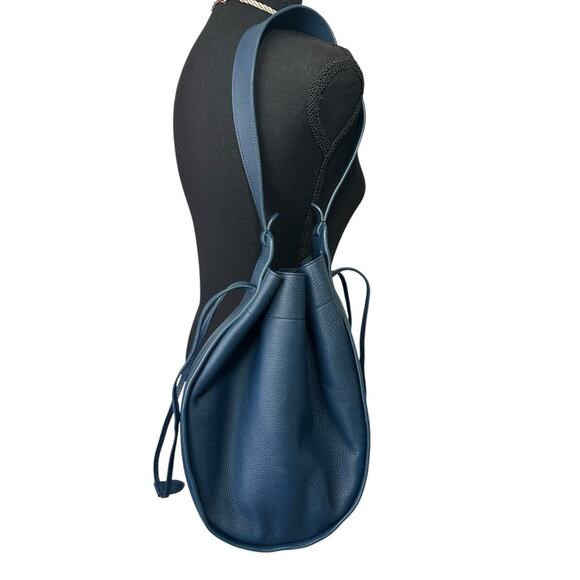 The Row XL Drawstring Bucket Bag in Marine Blue Pebbled Leather - Picture 15 of 15